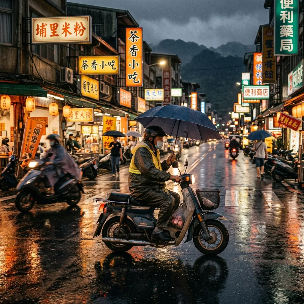 埔里人的雨天特技:單手騎車撐傘的神秘平衡感